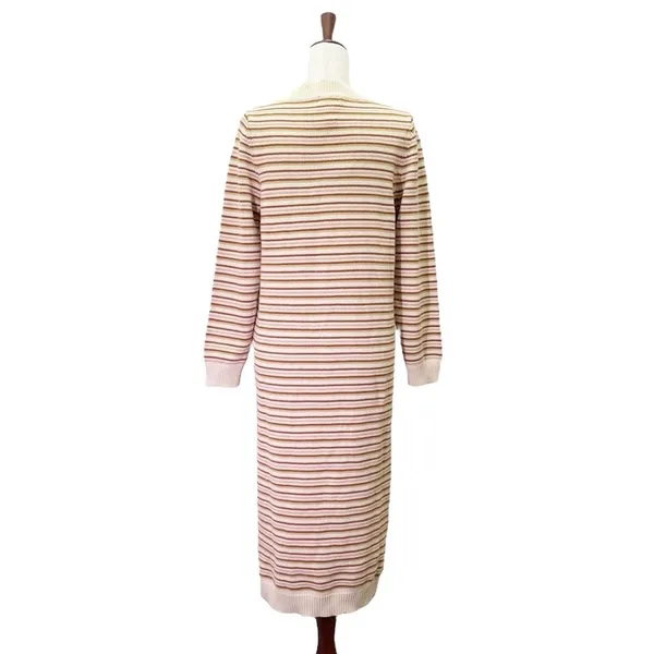 NWT Roolee Sweater Dress Small Cream Pink Brown Striped Knit Midi Long Sleeve - Image 5