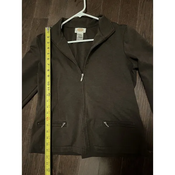 Talbots Jacket Women's med Dark Brown Full Zip, Pockets. Heavy. Comfy - Image 7