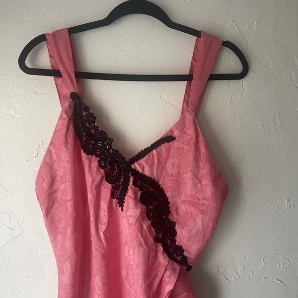 Victoria's Secret Vintage 90s Medium‎ Pink Satin Lace Floral Coquette Sleepwear - Image 2