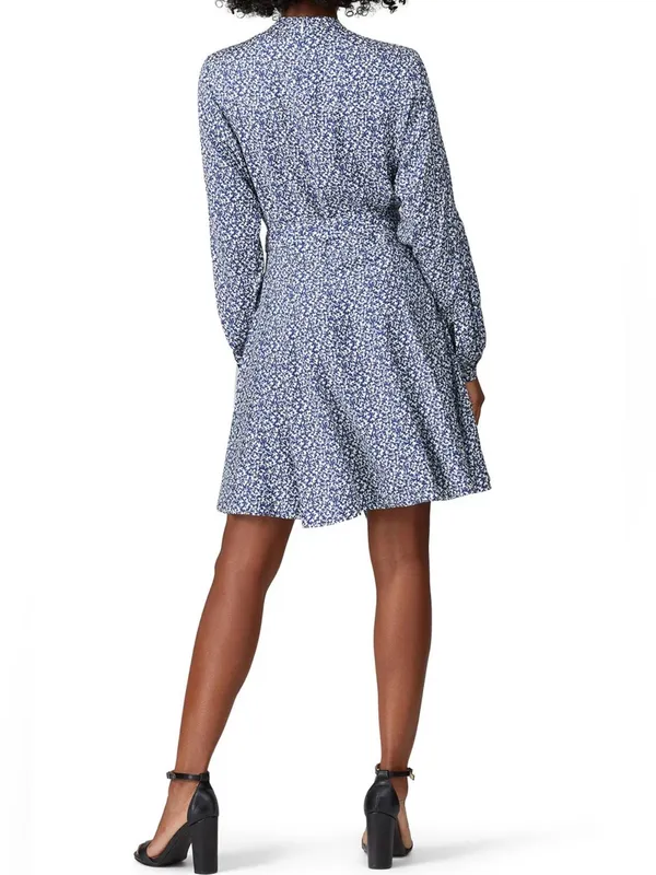 Derek Lam 10 Crosby Long Sleeve Mock Neck Blue Floral Print Mini Dress Size 6 - Image 2