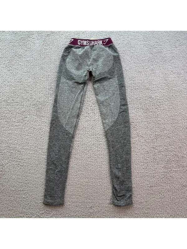 Gymshark Flex Seamless Grey Burgundy Contour Workout Leggings XS Dry Gym - Image 2