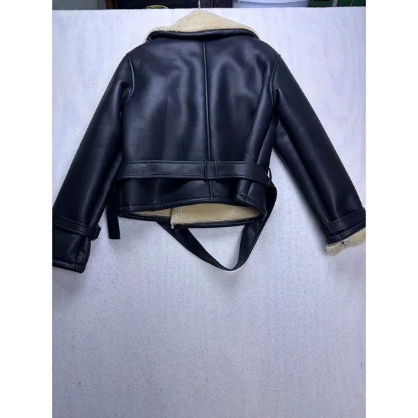 Commense Too Blessed Sherpa Lined Shearling Leather Flight Jacket Womens M Black Size M - Image 8