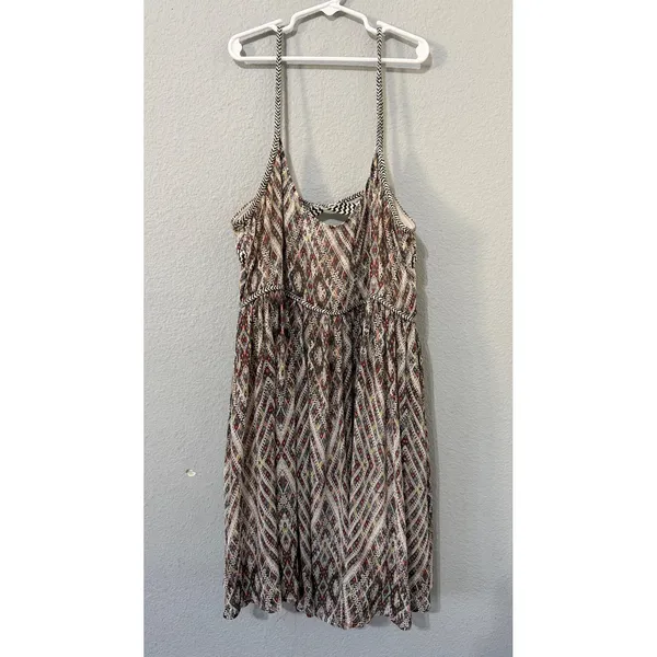 Free People Mini Dress M Multi Geometric Diamond Print Open Back Boho Ethereal - Image 11