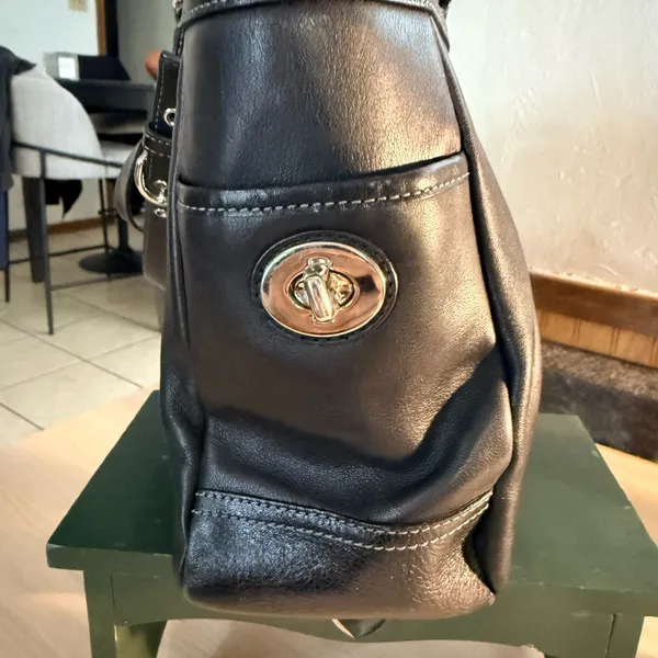 Vintage Coach Black Leather Pleated Gallery Tote with Hanging Charm - Image 2