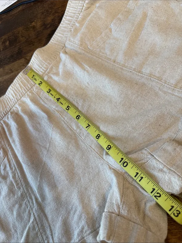 OLD NAVY High-Rise Cotton Linen Blend Casual Elastic Waist Cream Shorts M Boho - Image 10