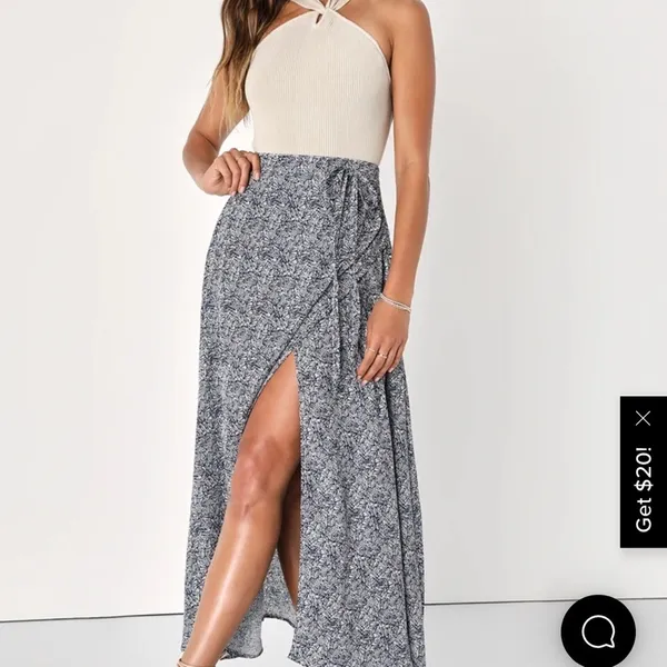 Lulu’s Tempest Navy Blue Print Wrap Maxi Skirt size XS - Image 4