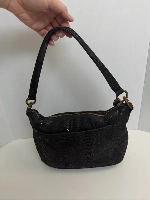 Frye Melissa Purse Crossbody Handbag Convertible Leather Reptile Black Bronze - Image 5