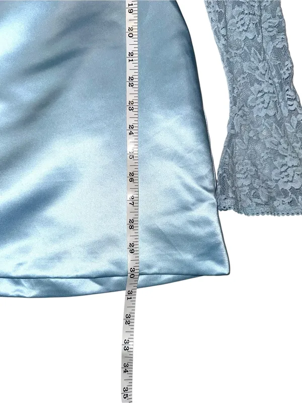 Babyboo Sadie Baby Blue Lace Sleeve Satin Mini Dress MEDIUM - Image 9