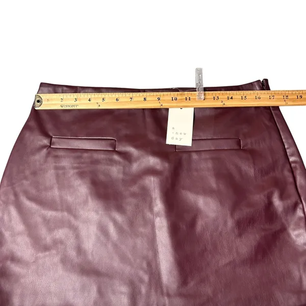 New A‎ New Day Faux Leather Mini Skirt Womens 12 Burgundy Maroon Party Night Out - Image 6