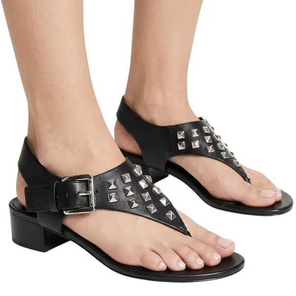 Michael Kors Black Studded Valencia Thong Block Low Block Heel Sandals Size 5.5 - Image 2
