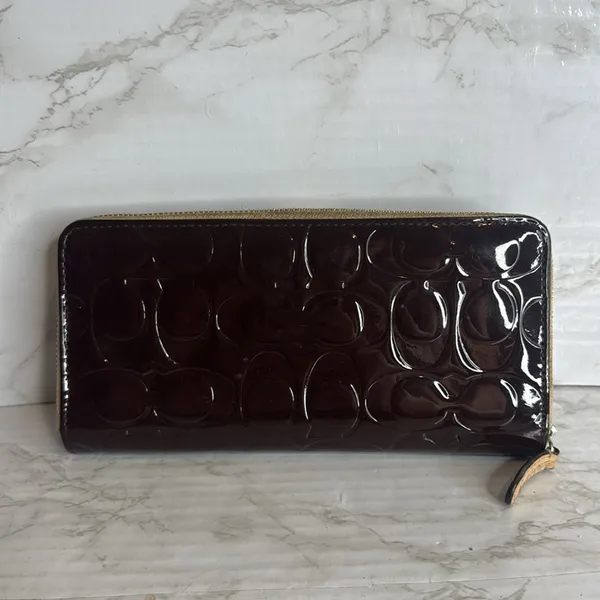 Coach Women's Patent Leather Accordion Zip Wallet Brown OS - Image 6