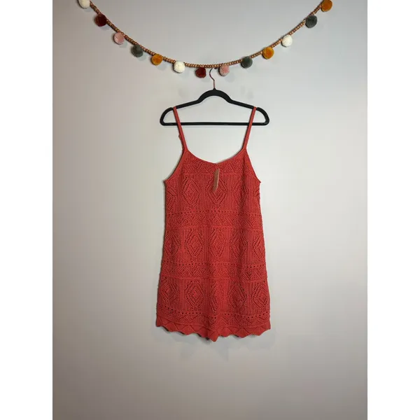 NWT A New Day Mini Crochet Shift Dress Rust Coral - Image 3