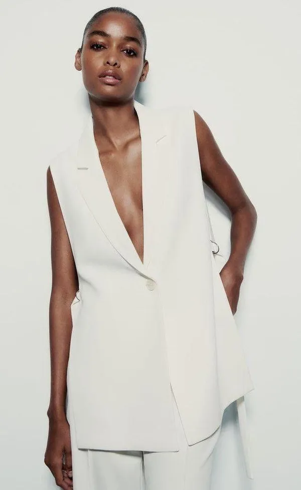 Zara blazer vest coat cream waistcoat with vents - Image 12