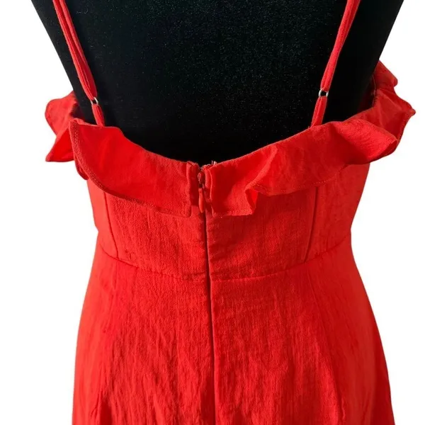 Red Ruffle Mini Dress Cutout Tie Front Size M Party Flirty Bachelorette Cocktail - Image 9
