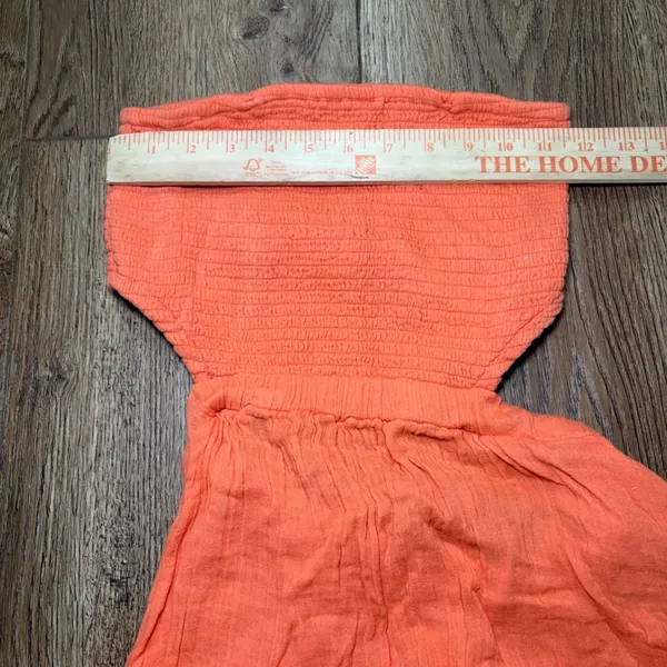 Rip Curl Orange Peach Tiered Maxi Dress Smocked Strapless XS 100% Cotton Boho - Image 6