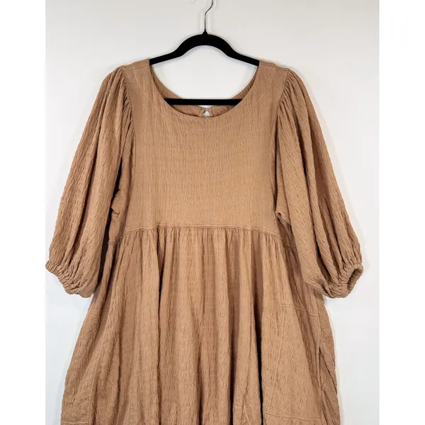 Free People Beach Dress Brown Get Obsessed Babydoll Mini Puff Sleeve A Line XS - Image 7