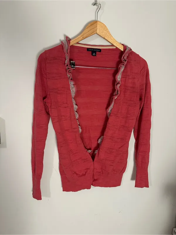 Vintage Y2K Banana Republic burnout frilly cardigan red extra small - Image 2
