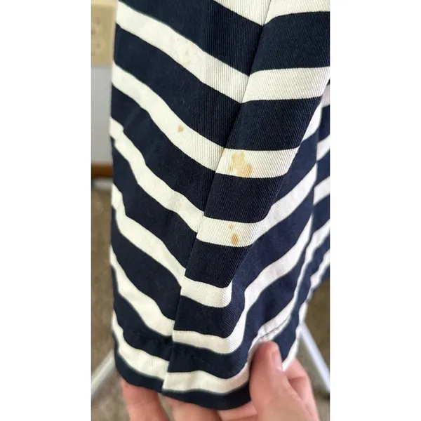 Express Women's Blue White striped double-breasted trench coat with belt Size M - Image 6