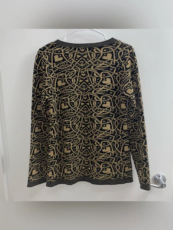 La Moda Del Momento Made in Italy Black Tan Heart Knit Button Cardigan Sweater - Image 3