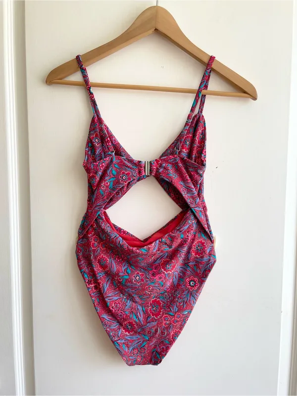 Veronica Beard Aniston Red Floral Print Cutout One Piece Swimsuit Size XS NWOT - Image 2