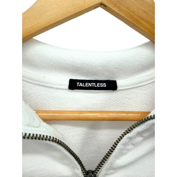 Talentless Cropped Quarter Zip Sweatshirt White Minimal Luxe Cotton Size‎ S - Image 5