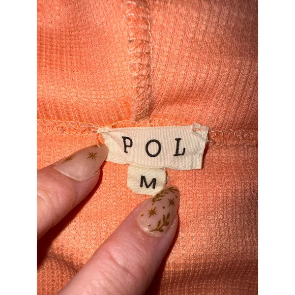 POL Womens Peach Waffle Knit Plaid Flannel Trim Zip Up Hoodie MFT584 Orange M - Image 4
