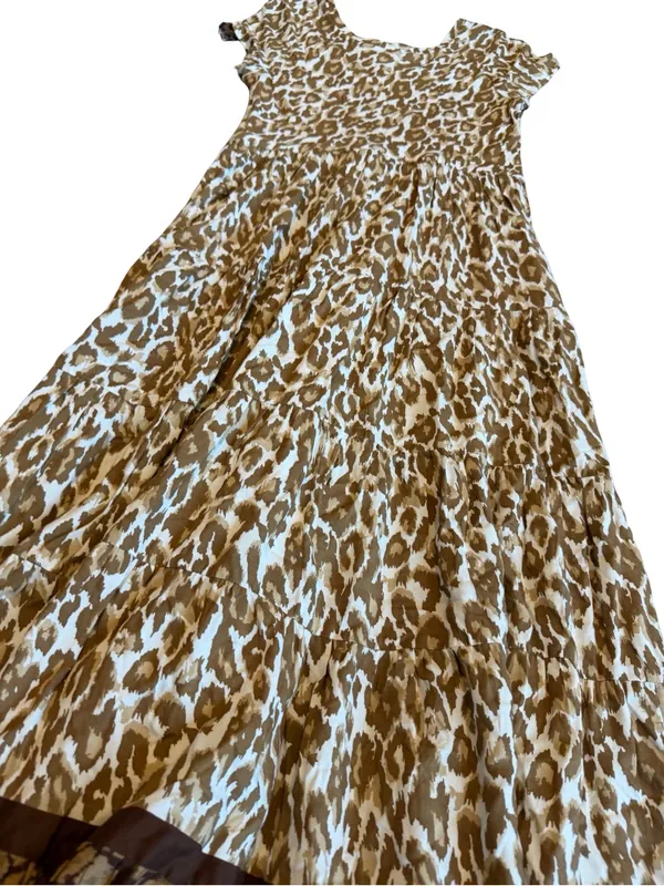 Soft Surroundings Kara Animal Print Maxi Dress Flowy Tiered Neutral Size XS - Image 12