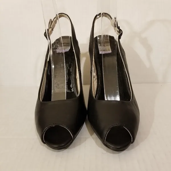 Liuid Shoes Black Leather Upper Slingback Peep Heel Size 6 - Image 4