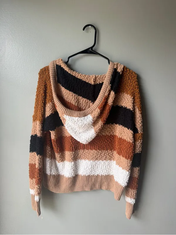 Striped Popcorn Knit Hooded Sweater Women’s - Image 6