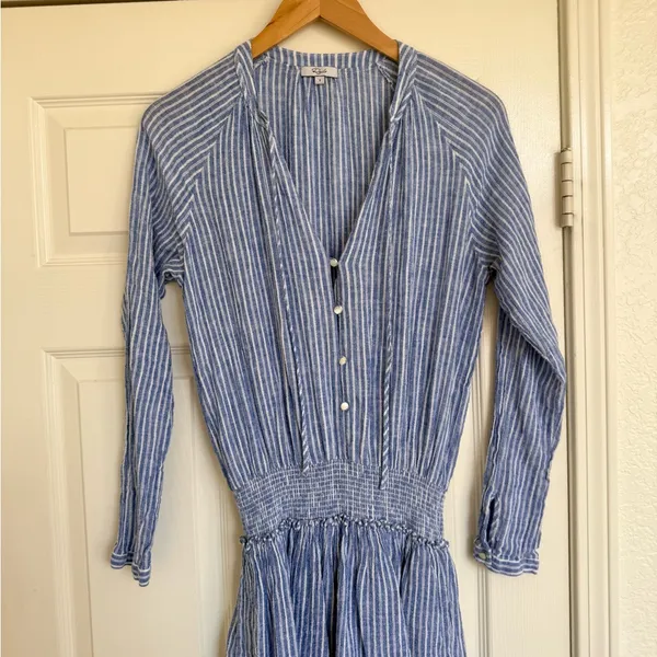 Rails Jasmine Striped Linen Blend Mini Dress Tibet Stripe Blue White S - Image 5