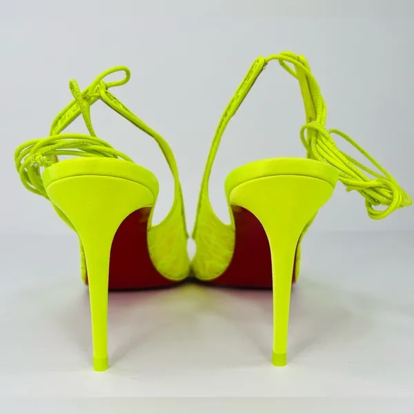Christian Louboutin Kate 85mm Lace Wraparound Neon Fluo Yellow Pumps EU 38 - Image 7