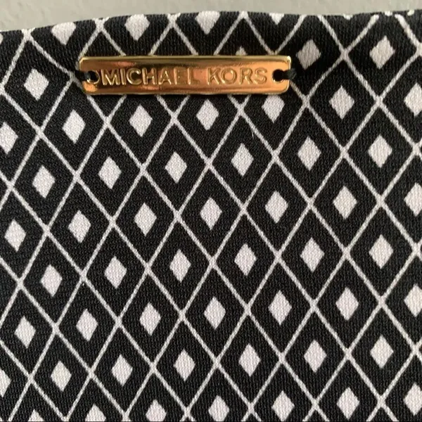 Michael Kors Black and White Diamond Sheath Dress Long Sleeve Stripe Size Medium - Image 4