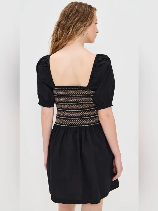 NWT Madewell Smocked Puff Sleeve Mini Dress black XXS Cottagecore - Image 2