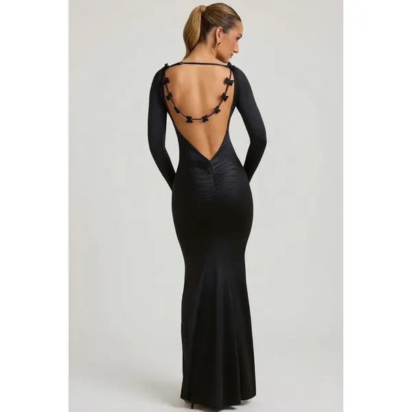 Oh Polly Alila‎ Bow-Detail Ruched Maxi DressNWT Size US 4 Black - Image 6