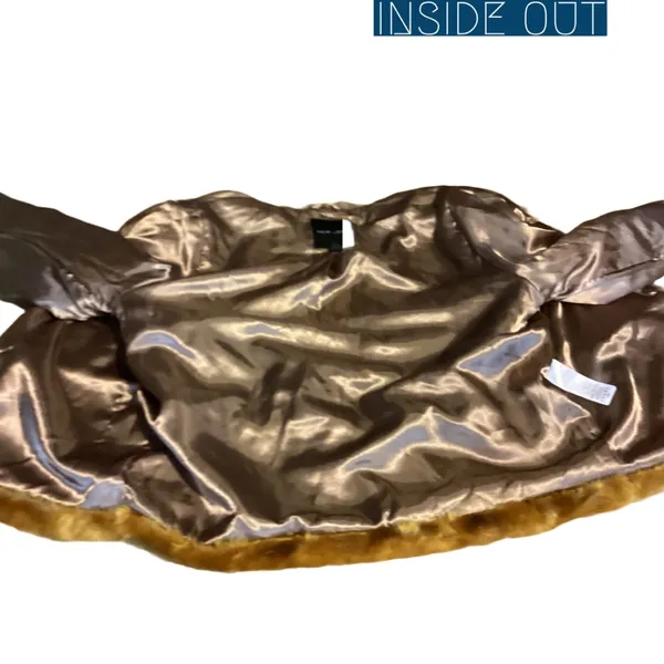 New Look Brown And Yellow Color Block Faux Fur Jacket (M) - Image 8