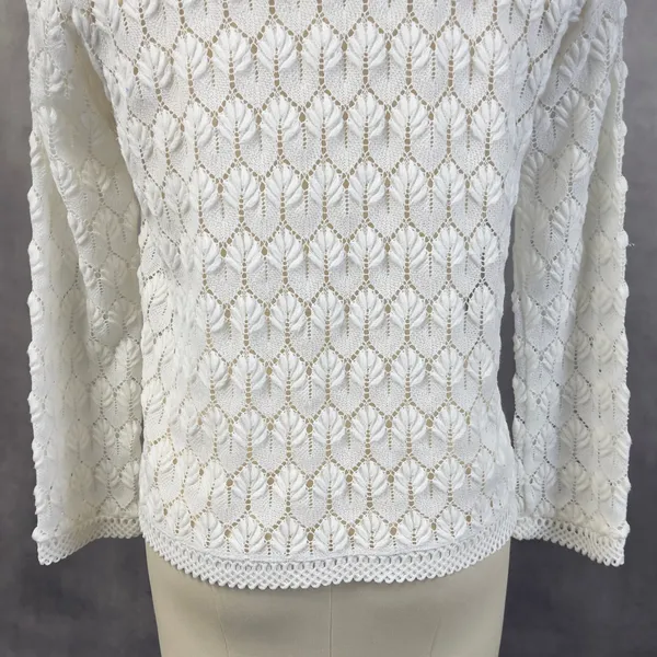 Vintage 60s Americana Womens Pointelle Knit Cardigan Sweater‎ Size Medium Japan - Image 8