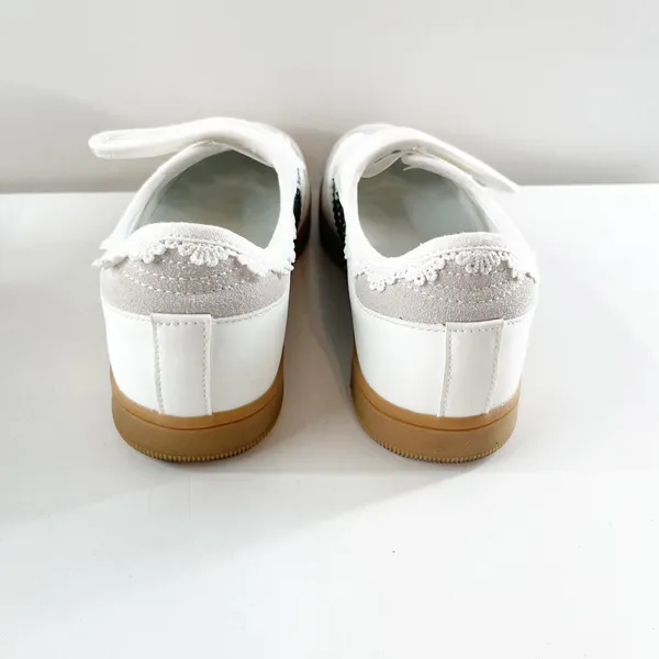 Leying Sporty Striped Ballet Flat Mary Jane Shoes Sneakers White Black 6 - Image 6