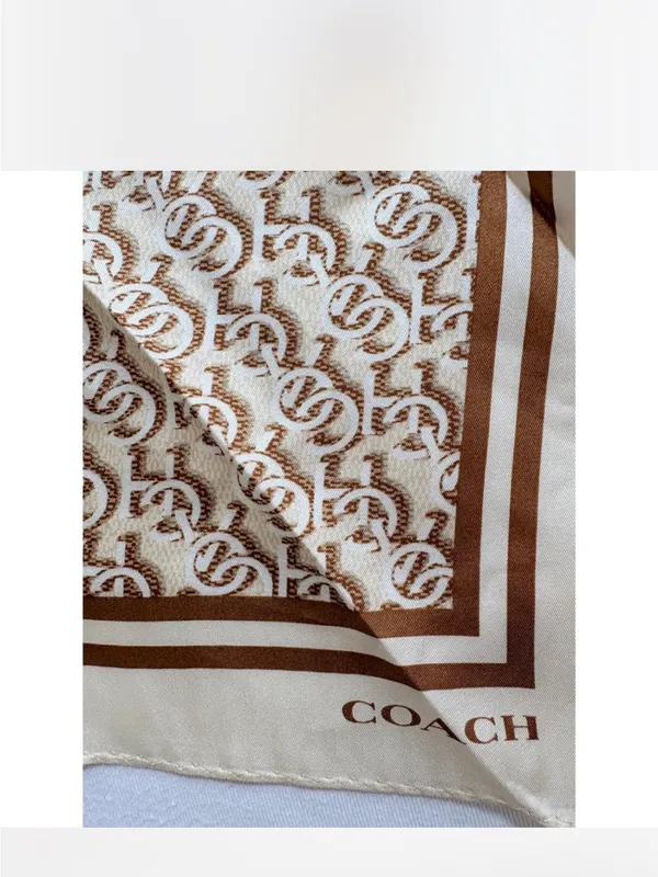 Coach CCH STK Logo Print Silk Square Scarf 33.5" x 33.5" brown tan cream NEW - Image 3