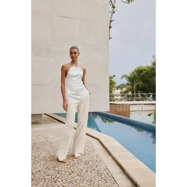 NWT Zara White Satin Halter Asymmetrical Hem Top Medium Tie Back Quiet Luxury - Image 3