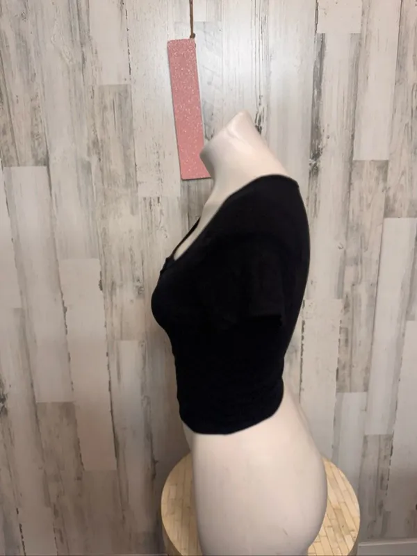 Bozzolo Ribbed Henley Crop Top Womens L Black Scoop Neck Short Sleeve Baby Tee - Image 6