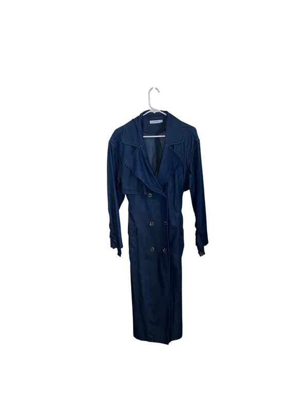 JustFab Double Breasted Longline lightweight Denim Trench Coat Belted minimalist - Image 10