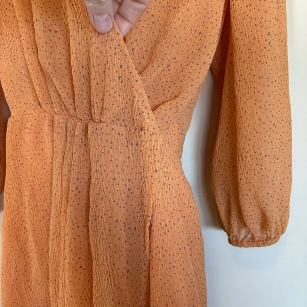 Anthropologie Moon River Celeste Wrap Dress Small Orange Chiffon‎ Wrap Tie Waist - Image 8