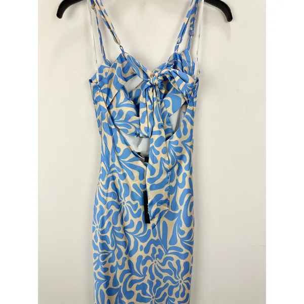 Lulus Midiana Light Blue Abstract Floral Tie Back Midi Dress Party Satin XS NWT - Image 12
