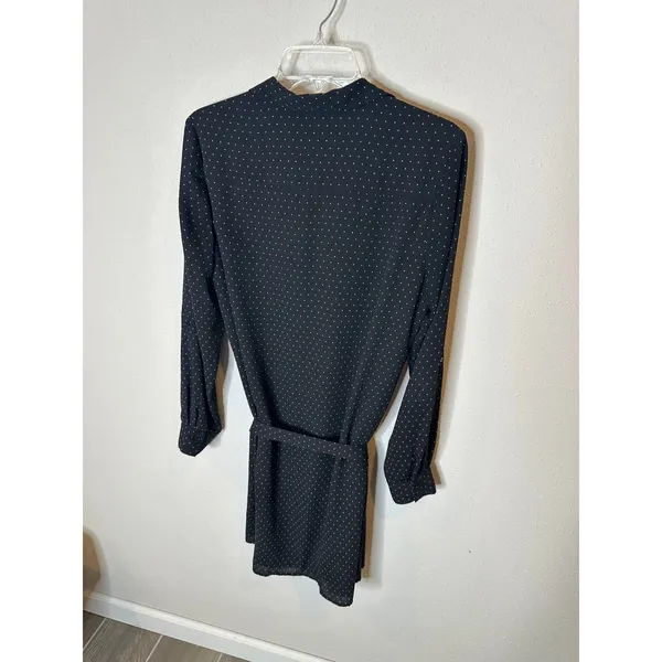 LOFT Black Polka Dot Shirt Dress Belted Long Sleeve Womens Size 8‎ - Image 4