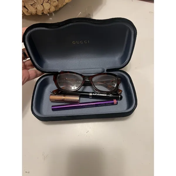 GUCCI eyeglasses case Black Velvet Silk Lined Light Blue. Can Be Used As Clutch - Image 2