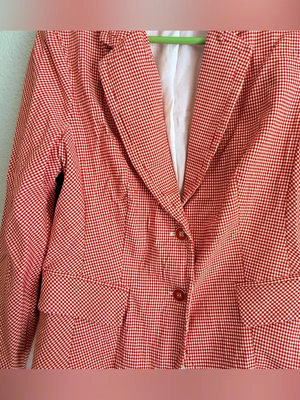 7th Avenue New York & Company Gingham 2-Button Blazer Red White Size 12 Y2K - Image 2