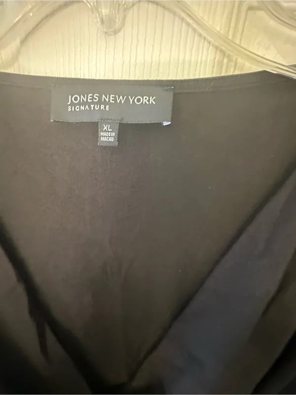 Jones New York Black Wrap-Front Top with Ring Accent - Image 2