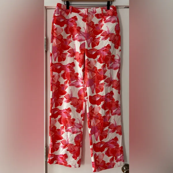 Wayf Brielle Floral Pants Red and Pink Straight Leg Pants‎ Size Medium NWT - Image 3