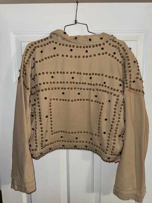 Beaded cropped jacket Tan Size L - Image 2