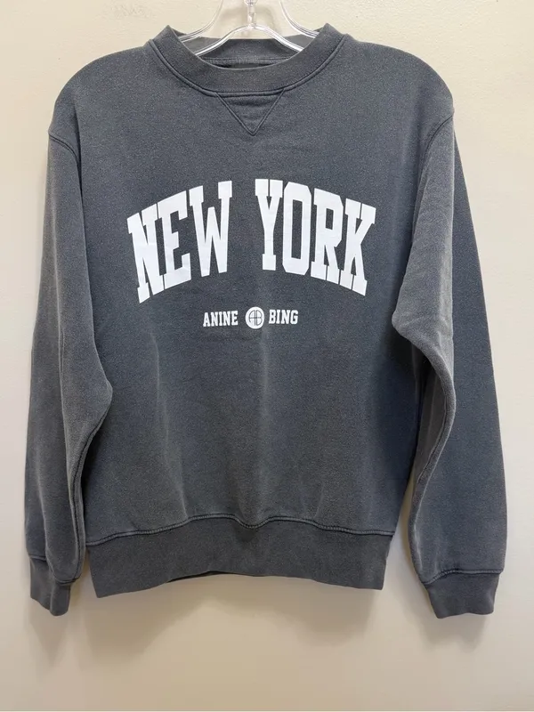 Anine Bing Ramona New York University Sweatshirt Crewneck Washed Black Gray XXS - Image 4